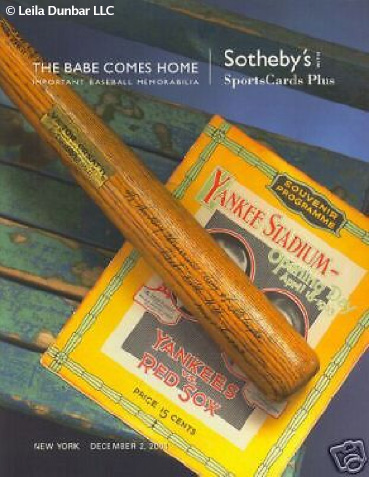 December 2, 2004 Sotheby’s & SCP Auctions Auction Of « The Babe Comes Home, » Important Memorabila And Cards, Including the bat Ruth used to hit the first home run on Grand Opening Day of the New Yankee Stadium, April 16, 1923, sold for $1,250,000 in 2004. The home run was against the Red Sox, of course.