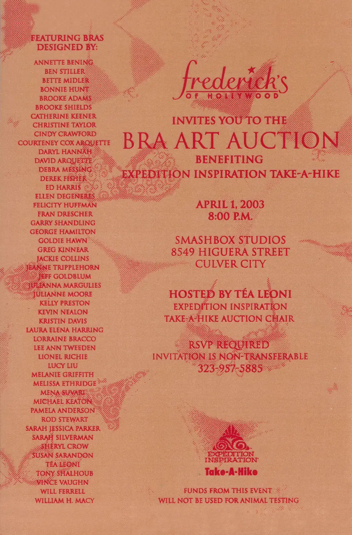 Frederick's Bra Art Benefit Auction, Take A Hike Expedition Inspiration Fund for Breast Cancer Research, April 1 2003